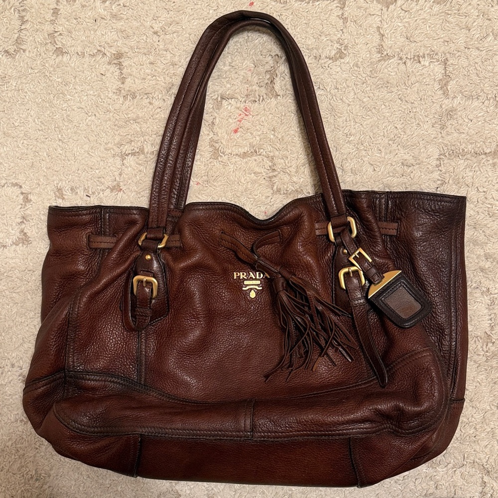 Prada Cervo Brown Pebbled Leather Tote - Picture 2 of 16